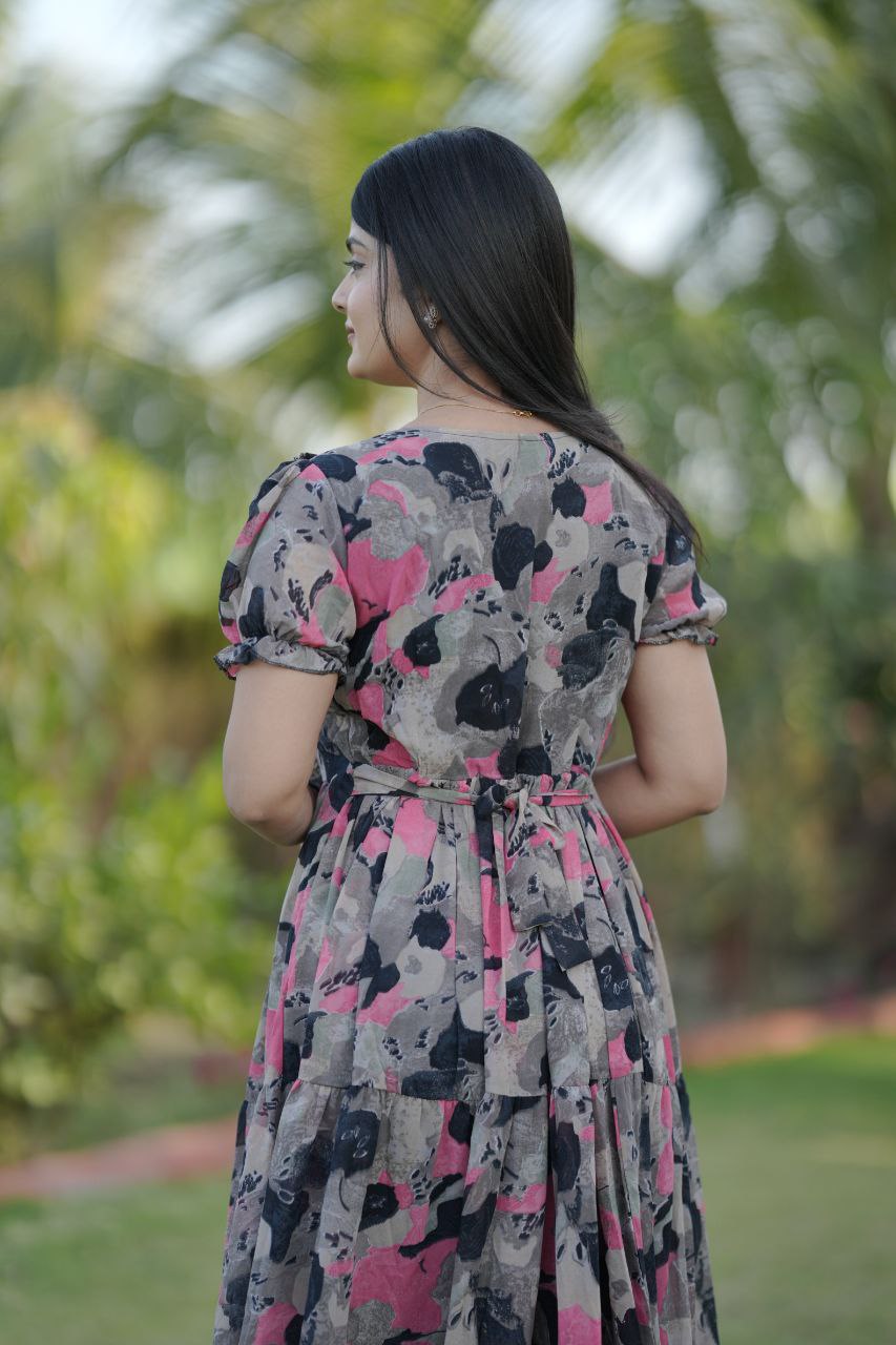 Preksha Creation Women Multicolour Georgette Floral Maxi dress Gown - Distacart