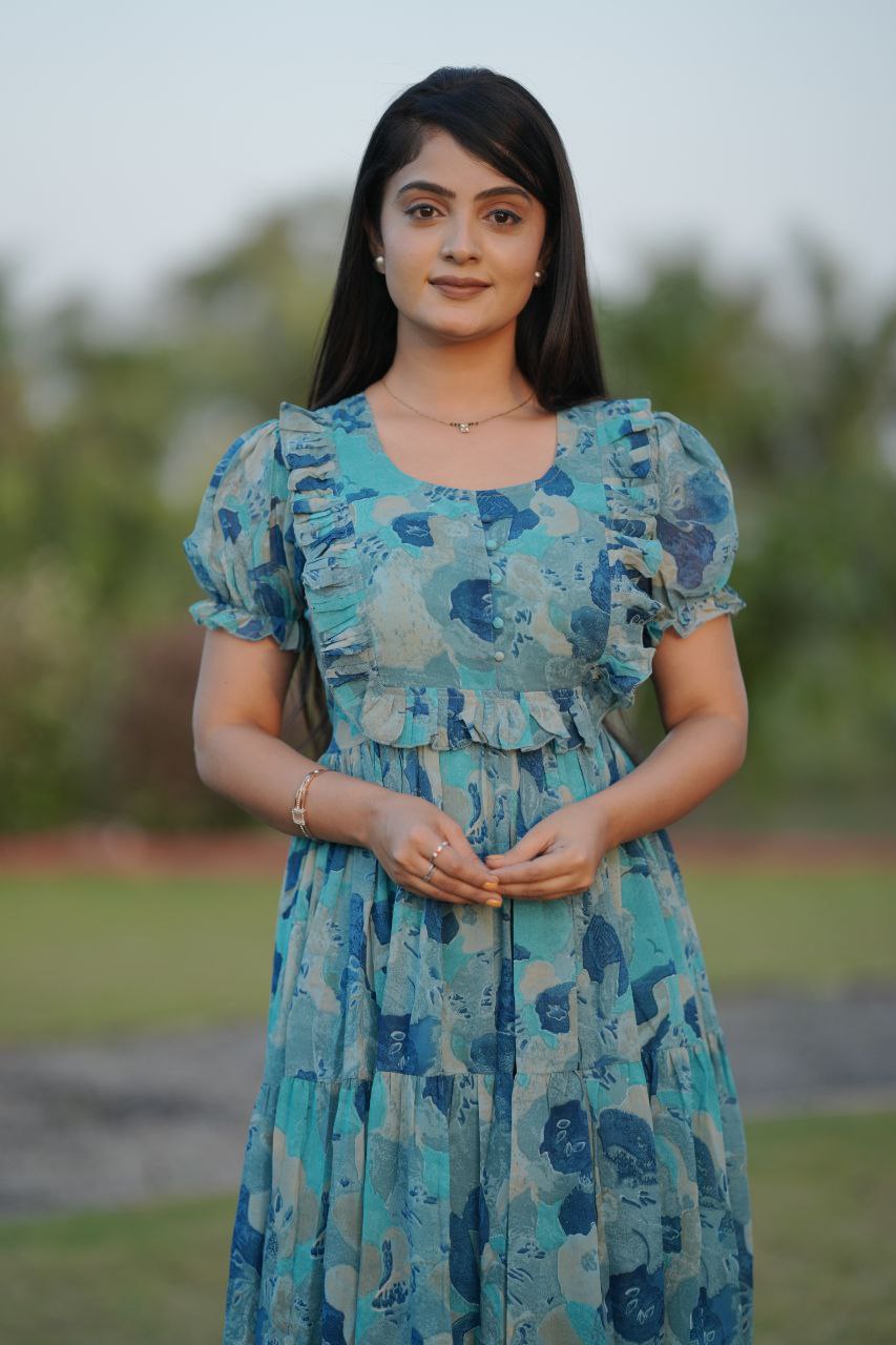 Preksha Creation Women Multicolour Georgette Floral Maxi dress Gown - Distacart