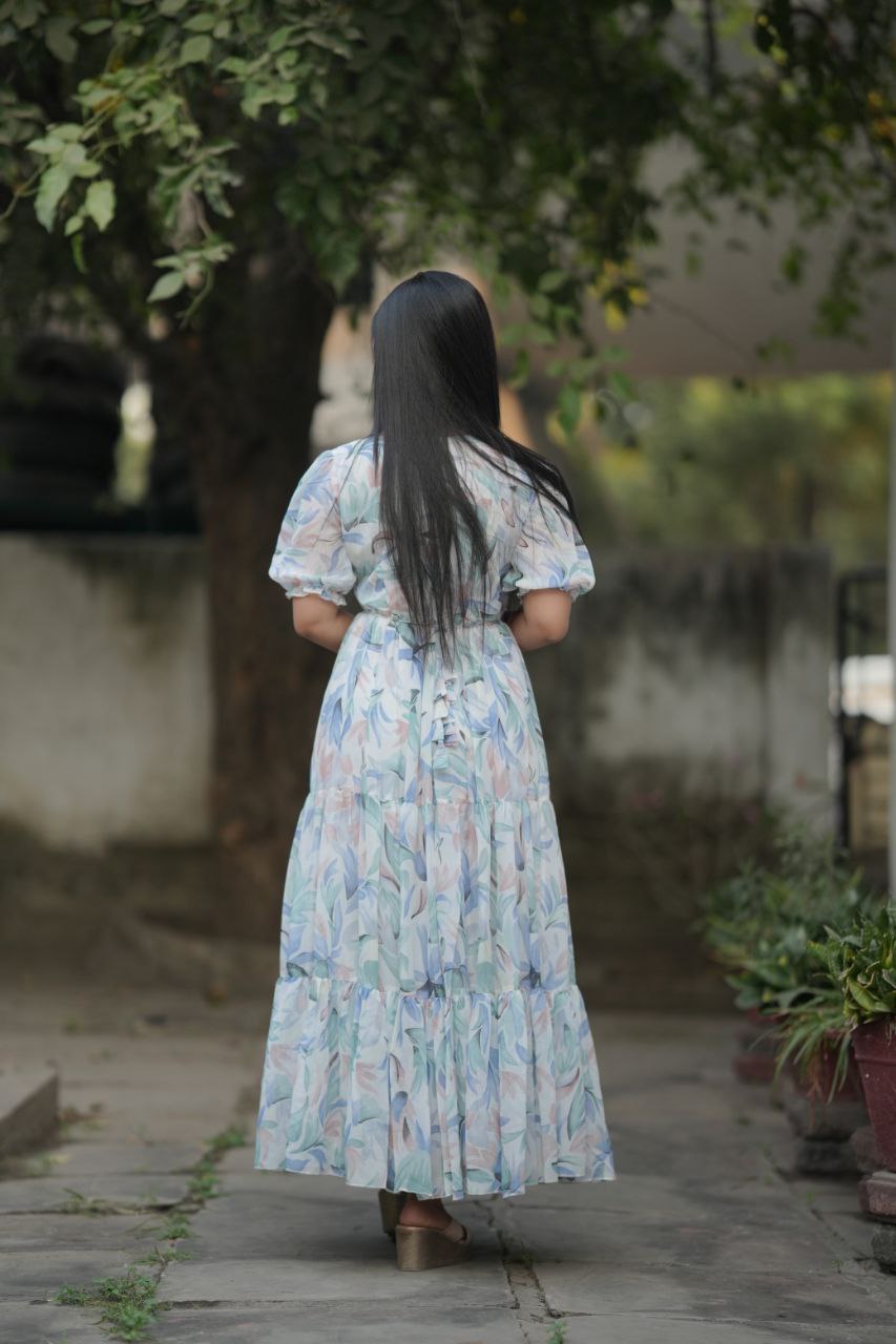 Preksha Creation Women White Georgette Floral Maxi dress Gown - Distacart