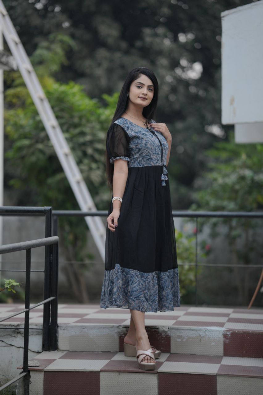 Preksha Creation Women Black Georgette Floral Maxi dress Gown - Distacart