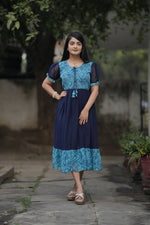 Thumbnail for Preksha Creation Women Blue Georgette Floral Maxi dress Gown - Distacart