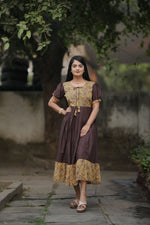 Thumbnail for Preksha Creation Women Brown Georgette Floral Maxi dress Gown - Distacart