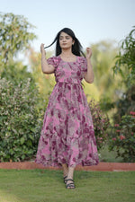 Thumbnail for Preksha Creation Women Multicolour Georgette Floral Maxi dress Gown - Distacart