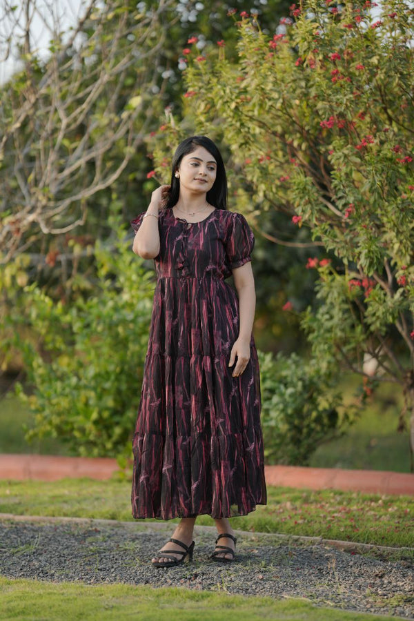 Preksha Creation Women Multicolour Georgette Floral Maxi dress Gown - Distacart