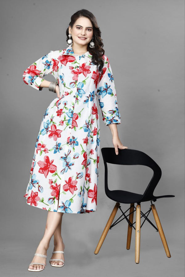 Preksha Creation Women White Cotton Floral One Sided Pocket Gown - Distacart