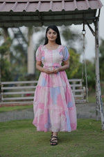 Thumbnail for Preksha Creation Women Multicolour White Georgette Floral Maxi dress Gown - Distacart