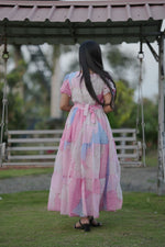 Thumbnail for Preksha Creation Women Multicolour White Georgette Floral Maxi dress Gown - Distacart