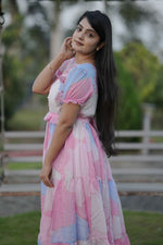 Thumbnail for Preksha Creation Women Multicolour White Georgette Floral Maxi dress Gown - Distacart