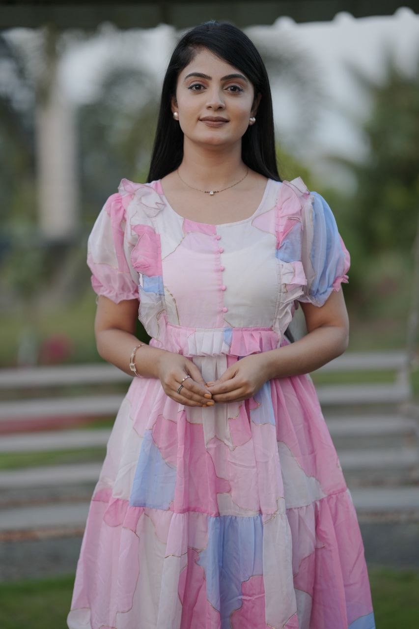 Preksha Creation Women Multicolour White Georgette Floral Maxi dress Gown - Distacart