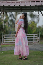 Thumbnail for Preksha Creation Women Multicolour White Georgette Floral Maxi dress Gown - Distacart