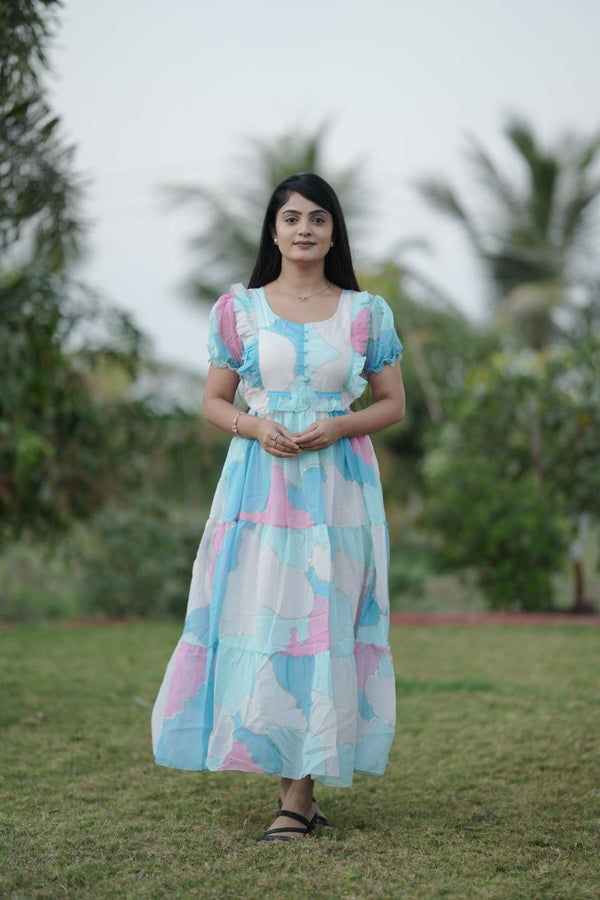 Preksha Creation Women Multicolour White Georgette Floral Maxi dress Gown - Distacart