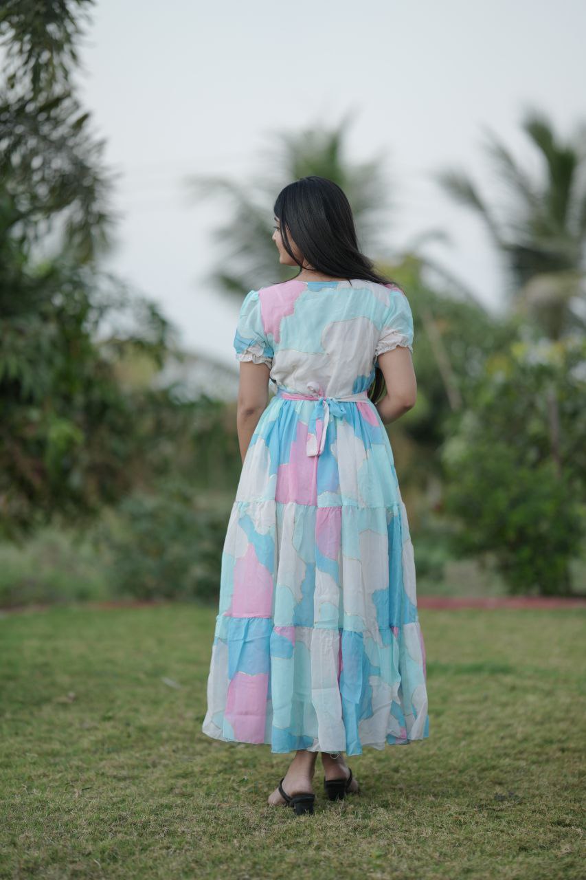 Preksha Creation Women Multicolour White Georgette Floral Maxi dress Gown - Distacart