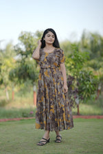 Thumbnail for Preksha Creation Women Yellow Multicolour Georgette Floral Maxi dress Gown - Distacart