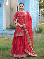 Thumbnail for Lehenga Mart Designer Rangoli Silk Lehenga Suit With Sequence Embroidered Work - Red - Distacart