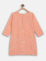 Thumbnail for Ahalyaa Peach Crepe Gold Printed Kids Kurta Sets With Dupatta For Girls - Distacart
