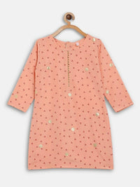 Thumbnail for Ahalyaa Peach Crepe Gold Printed Kids Kurta Sets With Dupatta For Girls - Distacart