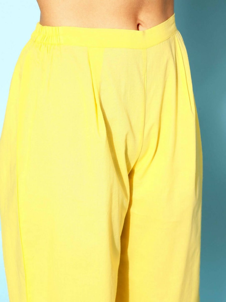 Ahalyaa Women Yellow Colour Cotton Printed Kurta Palazzo Set - Distacart