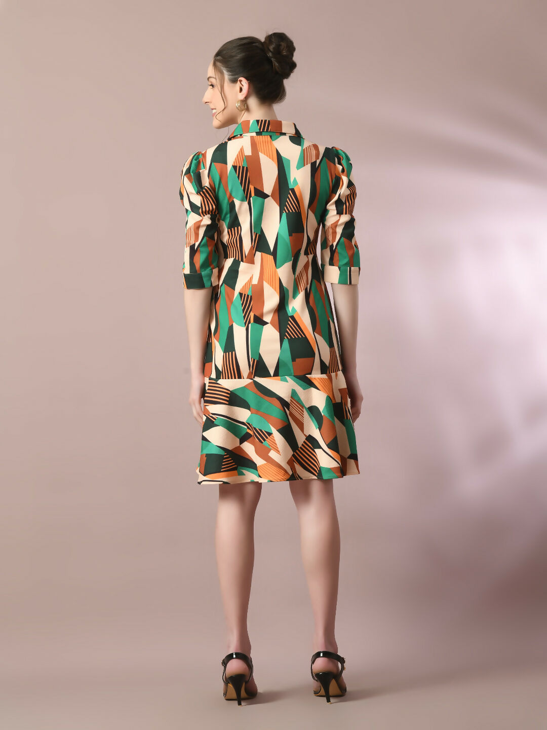 Myshka Women's Multi Printed Shirt Collar Fit and Flare Party Dress - Distacart