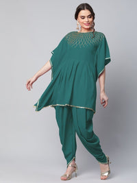 Thumbnail for Ahalyaa Women Dark Green Crepe Glitter Printed Kurta with Dhoti Pants - Distacart