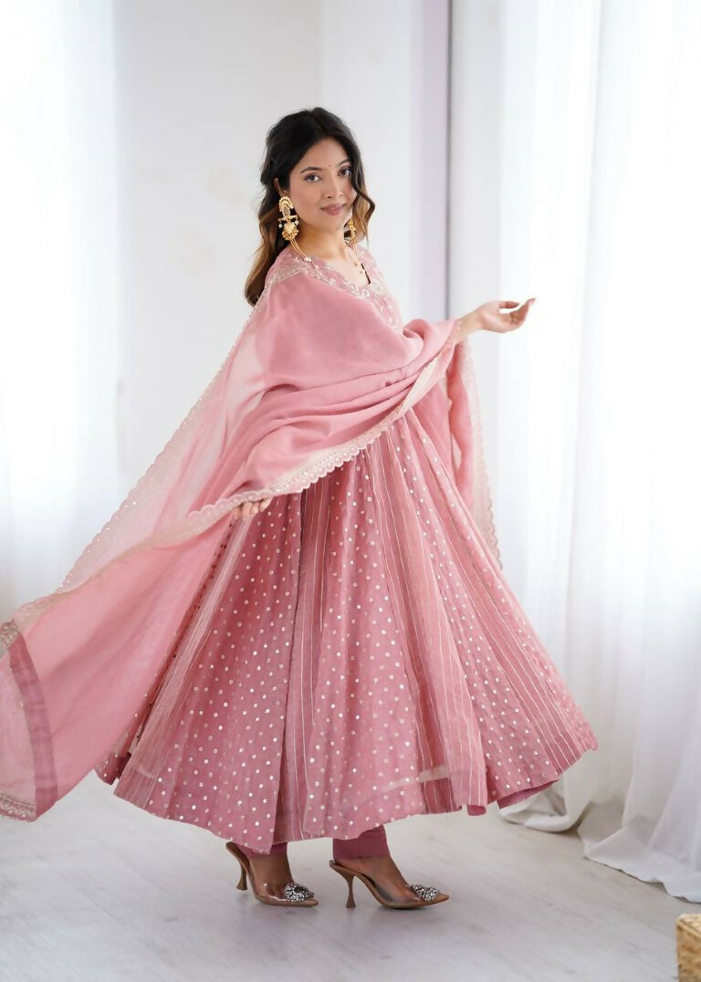 Teeya Creation Baby Pink Color Heavy Crunchy Silk Embroidery Work Gown