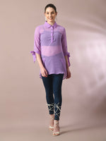 Thumbnail for Myshka Women's Lavender Solid Georgette Longline Party Sheer Tunic - Distacart
