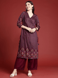 Thumbnail for Anouk Women Floral Printed Angrakha Kurta with Palazzos - Distacart