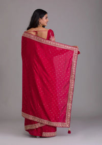 Thumbnail for Teeya Creation Red Color Chinnon Silk Heavy Embroidery Work Saree