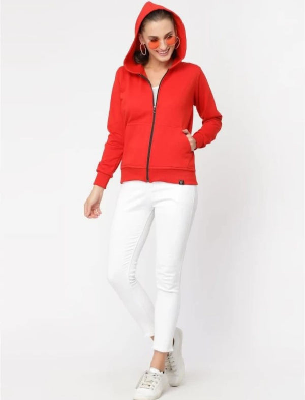 PAVONINE Red Color Casual Winter Wear Hoodie Sweatshirt For Girls - Distacart