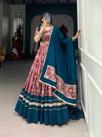 Thumbnail for Lorenvalley Red Dola Silk and Rayon with Printed With Foil Work And Lace Touch Up Lehenga Choli - Distacart