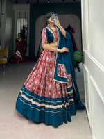 Thumbnail for Lorenvalley Red Dola Silk and Rayon with Printed With Foil Work And Lace Touch Up Lehenga Choli - Distacart