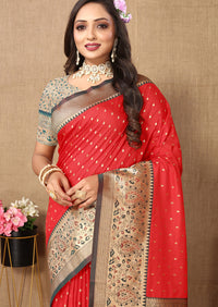 Thumbnail for Lorenvalley Fashion Red Soft Silk weaving Design Rich Zari Weaving Saree