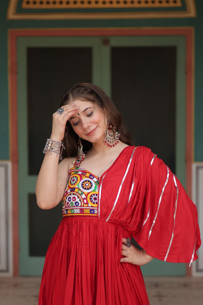 Lorenvalley Red Rayon Fabric with Designer Lace Gown - Distacart