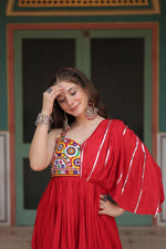 Thumbnail for Lorenvalley Red Rayon Fabric with Designer Lace Gown - Distacart