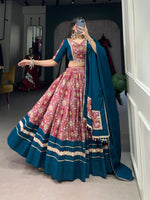 Thumbnail for Lorenvalley Red Dola Silk and Rayon with Printed With Foil Work And Lace Touch Up Lehenga Choli - Distacart