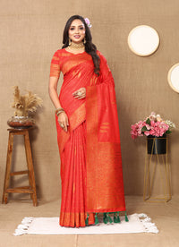 Thumbnail for Lorenvalley Fashion Red Soft Silk Copper Zari weaving Design Saree