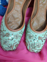 Thumbnail for Desi Colour Women Indian Ethnic Footwear-Party Wear Sea Green Emb - Distacart