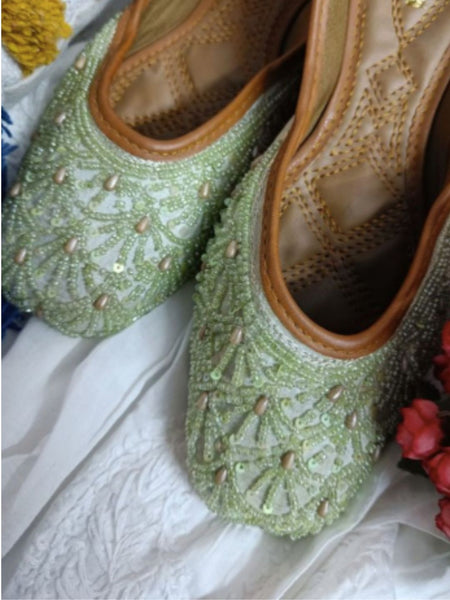 Desi Colour Women Indian Ethnic Footwear-Sea Green Pearl Web - Distacart