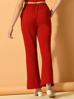 Thumbnail for Myshka Women's Red Flared Party Trouser - Distacart