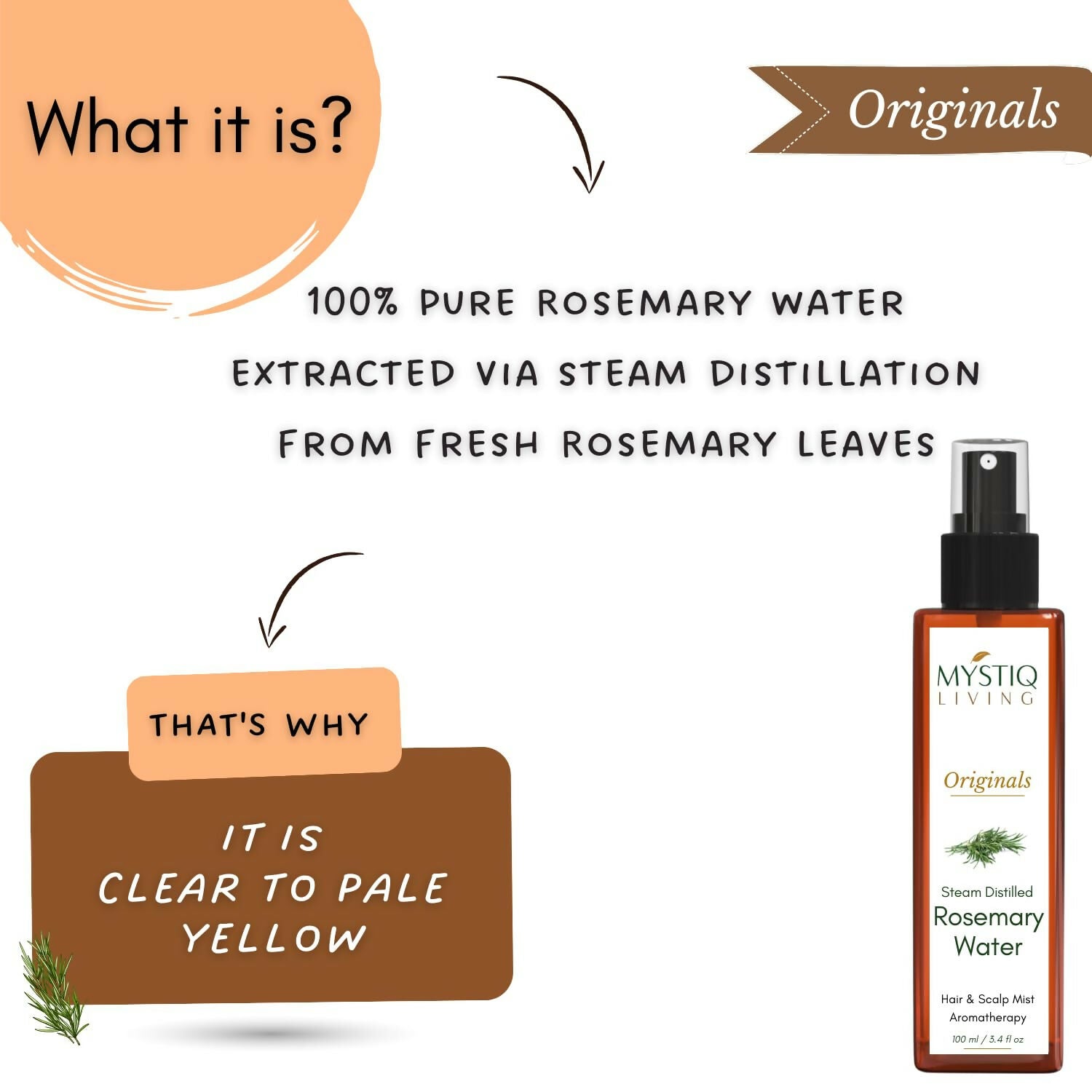 Mystiq Living Rosemary Water for Hair Growth - Hair Mist Spray - Distacart