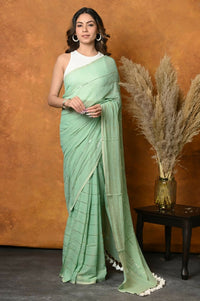 Thumbnail for Very Much Indian Designer Mul Cotton Handloom Saree with Sequins - Sea Green - Distacart