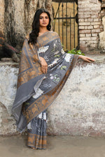 Thumbnail for Joban Fashion Silver Grey Pure Crepe Pure Handloom Banarasi Silk Saree