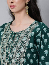 Thumbnail for Anubhutee Green Ethnic Motifs Embroidered Thread Work Pure Cotton Kurta with Trousers & With Dupatta - Distacart