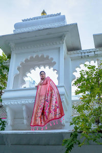 Thumbnail for Aastha Fashion Peach Woven Kanjivaram Silk Saree with Blouse - Distacart