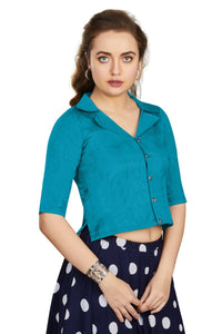 Thumbnail for Aastha Fashion Women's Women's Firozi Art Silk Button Readymade Blouse - Distacart