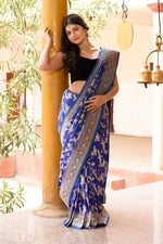 Thumbnail for Joban Fashion Ink Blue Banarasi Soft Pure Handloom Banarasi Silk Saree