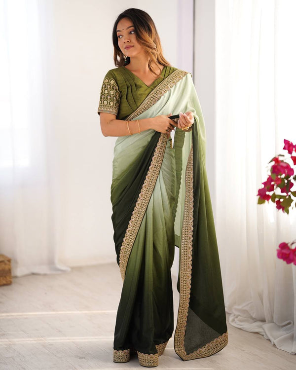 Teeya Creation Multi Color Chinnon Silk Embroidery Work Saree - Distacart