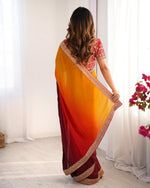 Thumbnail for Teeya Creation Multi Color Chinnon Silk Embroidery Work Saree - Distacart