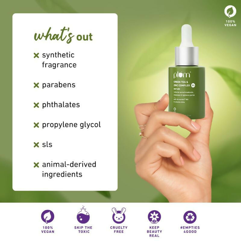 Plum Green Tea & 3% Zinc Complex Face Serum with Acnacidol BG - Fights Acne, Pimples & Controls Oil - Distacart