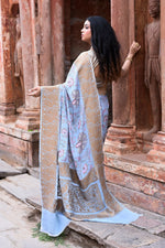 Thumbnail for Joban Fashion Light Blue Crepe Chiffon Pure Handloom Banarasi Silk Saree