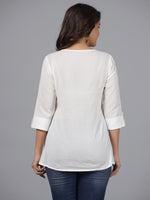 Thumbnail for Juniper Women's White Geometric Cotton Dobby Tunic With Mirror Work Embroidery. - Distacart